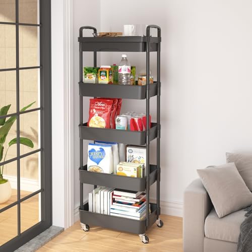 Calmootey 5-Tier Utility Cart with Drawer & Wheels, Storage for Home,Office - Image 4
