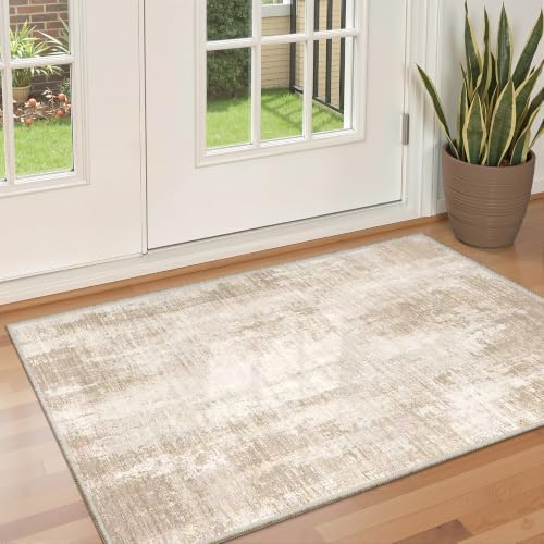 Valenrug 3x5 Rug Non Slip, Abstract Washable Entryway Rug for Bedroom Beige by Valenrug