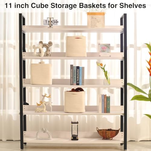 11 Inch Cube Storage Bins, Woven Cotton Rope Basket Off White - Image 3