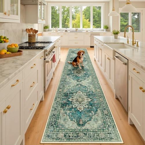 RELEANY Washable Area Rug, Runner 2'x10', Blue/Vintage Dark Blue by RELEANY