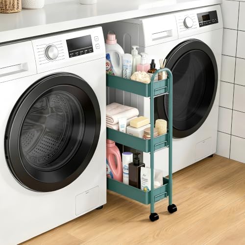 Slim Rolling Cart, Metal Frame Utility Rolling 3-Tier Narrow Storage Cart - Image 5