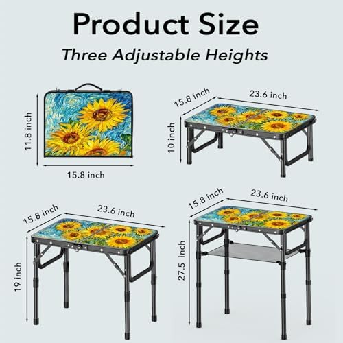 YihuiKo Small Camping Table, Vintage French Sunflower Pattern Folding Table - Image 3