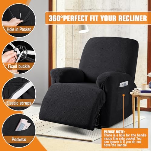 VANSOFY Oversized Stretch Recliner Chair Cover, Black, 1 Seater - Image 5