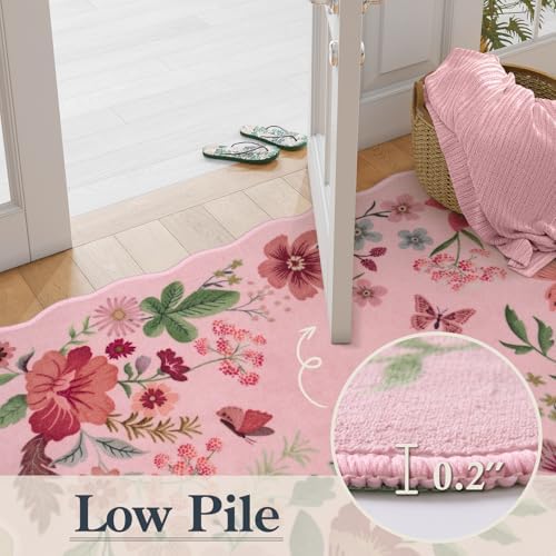 Lahome Floral Living Room Rugs, Washable Pink Area Rugs 5x7 Rug for Bedroom - Image 5
