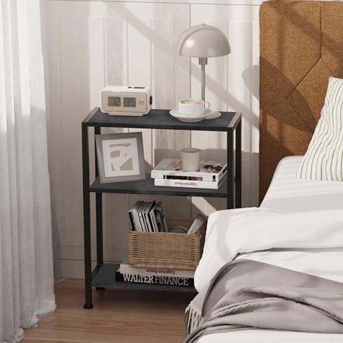 3-Tier Side Table Set of 2, Small End Table, Sofa Side Table for Narrow Spaces, Slim End Table, Nightstand Table, for Living Room Bedroom Office, Black - Image 2