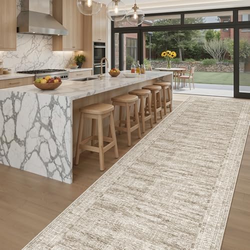 Soalmost Washable 3x20 Hallway Runner Rug Non-Slip Kitchen Entry Rugs Brown - Image 4