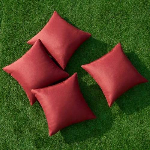 MIULEE Pack of 4 Decorative Outdoor Throw Pillow Covers Linen Waterproof Pillow Covers Summer Farmhouse Cushion Cases for Patio Garden Tent Balcony Couch Sofa 18x18 Inch Burgundy - Image 4