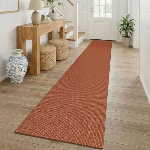 KOZYFLY Orange 2x12 Runners Rugs for Hallway, Long Washable Runner Rug, Woven Non Slip Kitchen Runner, Braided Entryway Rug, Floor Carpet for Entry, Aisle, Hall, Burnt Orange/Tan by KOZYFLY