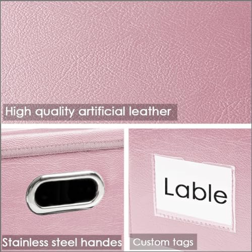 PRANDOM Collapsible Storage Box with Lid [1-Pack] Leather Fabric Foldable Storage Bin Organizer Container Basket Cube with Cover for Home Bedroom Closet Office Nursery Pink (13.6x9.6x6.9) - Image 3