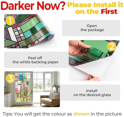 OHTMERU 3D Stained Glass Window Privacy Film Decorative Non-Adhesive - Image 6