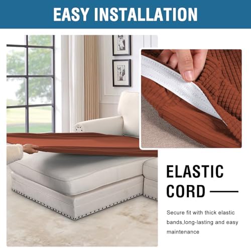H.VERSAILTEX Super Stretch Individual Chaise Cover Sectional Couch Covers for L Shaped Sofa Both Left/Right Featuring Thick Jacquard Textured Twill Fabric (1 Piece Chaise Cover, Rust) - Image 5
