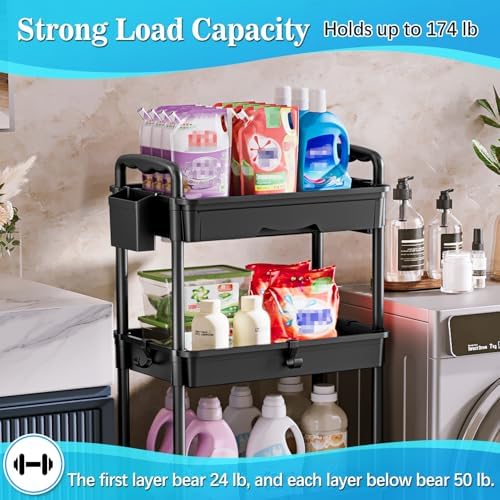 SUNALLY 4 Tier Rolling Cart with Drawer, Craft Storage Cart Organizer,Black - Image 5