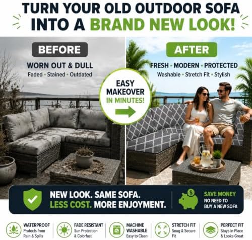 8 Pcs Outdoor Cushion Covers, Patio Sofa Cushion Covers Replacement - Image 3