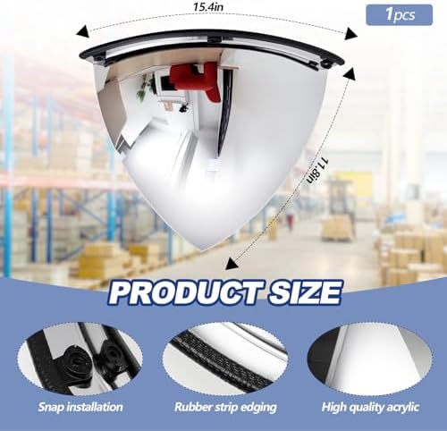 Suzile 1 Pieces 18 Inch Acrylic Quarter Dome Mirror Convex Corner Safety Mirror High Viewing Angle Blindspot for Wall Warehouses Offices Retail Stores Parking Garages - Image 2