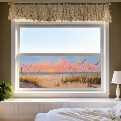 Window Privacy Film 39.37 x 17.3 in Beach Sunset Sea Oats Static Cling - Image 5