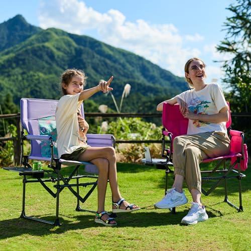 EVER ADVANCED Camping Directors' Chair with Side Table, Portable Folding with Compact Size, Heavy Duty Lawn Chair with Pocket for Camping, Lawn, Sports and Fishing, 400lbs, Purple - Image 2