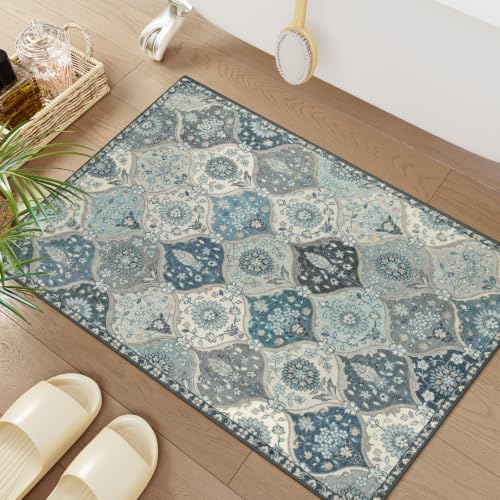 Lahome Moroccan Trellis Front Door Mat Indoor Entrance, 2x3 Rugs for Entryway Non-Slip Washable Indoor Door Mat, Oriental Accent Small Rug for Kitchen Bedroom Bathroom Elise, Blue - Image 6