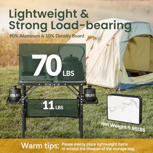 Titanker Small Camp Table 2ft, Folding Camping Table Portable with Storage Bag & Side Racks, Picnic & Beach Table, Car Camping Essentials, Aluminum Light & Solid - Image 5