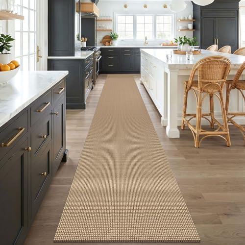 KOZYFLY Boho 2.5'x18' Runners Rugs for Hallway, Extra Long Washable Runner Rug, Woven Non Slip Kitchen Runner, Cotton Entryway Rug, Floor Carpet for Entry, Aisle, Hall, Orange Beige/Tan/Brown - Image 2