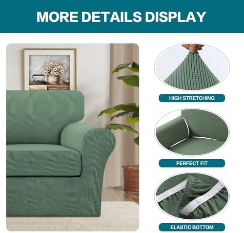 Turquoize 2 Piece Chair Covers Armchair Slipcovers for Living Room Armchair Sofa Cover with Individual Cushion Covers Feature Jacquard Fabric (Chair, Loden Frost) - Image 4