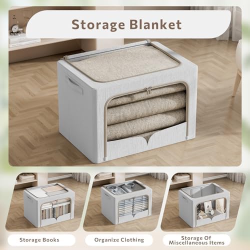 FHSQX 3 Pack Clothes Storage Bins, Light Gray 15.7x11.8x7.8inch(22L) - Image 3