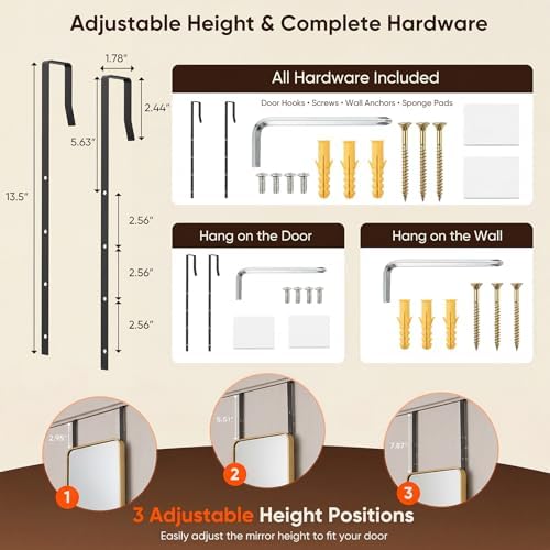 Antok 48"x14" Over the Door Mirror, Full Length Mirror with Stand, Gold - Image 6