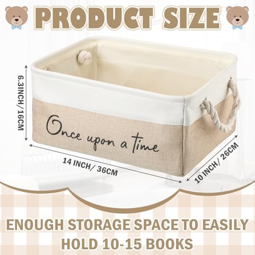 Marsui 1 Pcs Book Storage Basket Book Bin Once Upon a Time, White Brown - Image 2