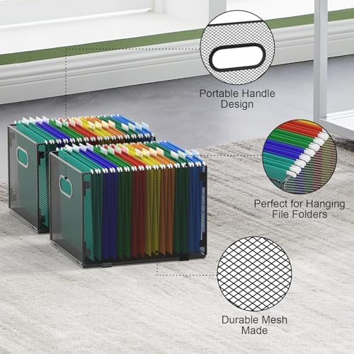 samstar 2 Pack Hanging File Organizer, Mesh File Folder Box Filing Box File Cabinet Organizer Storage Boxes, Letter Size - Image 4