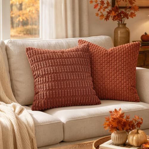 MIULEE Fall Euro Corduroy Decorative Throw Pillow Covers 24x24 Dark Rust - Image 2