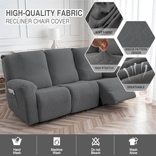 Gennia Waterproof Recliner Sofa Cover,3 Seat Couch Cover,Dark Gray - Image 2