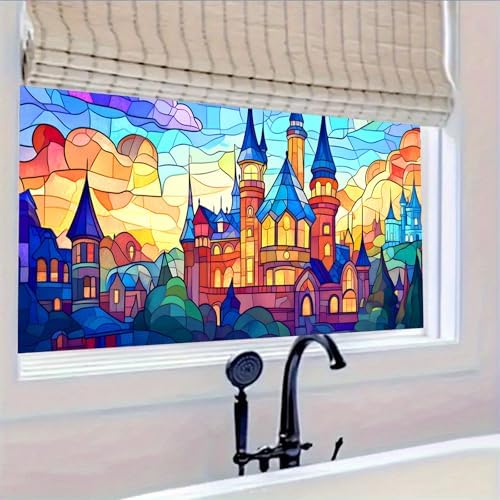 HOMETITUTE Rainbow Castle Stained Glass Window Cling 39.3x17.7 Inch PVC - Image 5