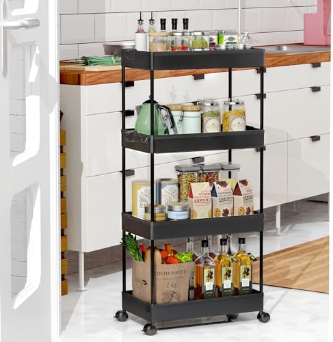 SPACEKEEPER Storage Cart 4-Tier, Bathroom Rolling Cart Utility Storage Organizer Shelf Mobile Shelving Unit for Kitchen Living Room Bathroom Laundry Room & Dressers, Black - Image 7