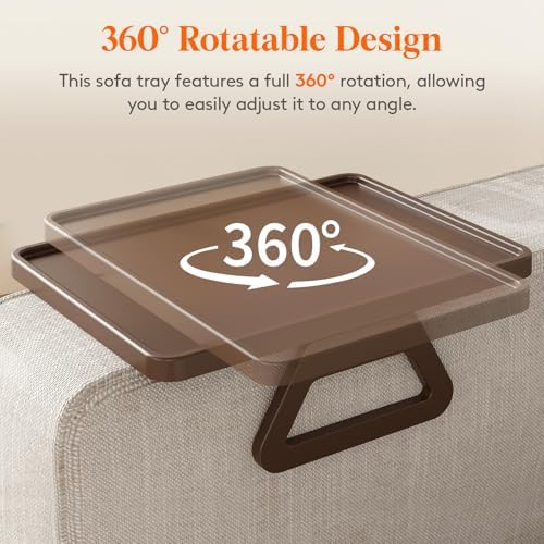 Lifewit Adjustable Couch Arm Tray, Plastic Rotating Sofa Armrest Tray Table - Image 5