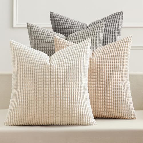 MIULEE Boho Farmhouse Decorative Pillow Covers 20x20 Inch Set of 4 Neutral by MIULEE