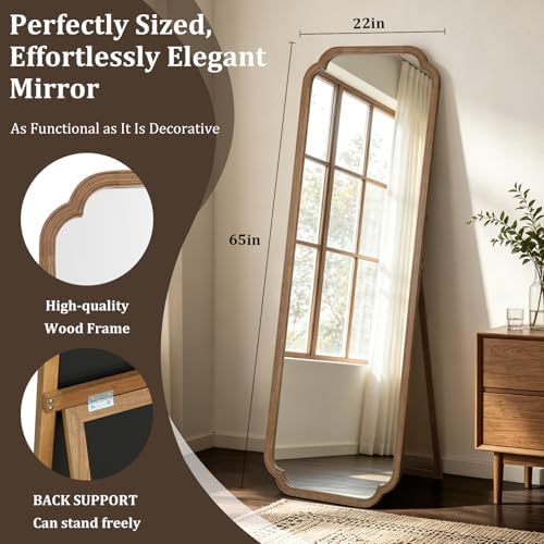 WallBeyond Farmhouse Full Length Mirror with Stand 22x65 Inch, Wooden Frame Floor Mirror,for Bedroom, Entryway, Living Room(Natural) - Image 5