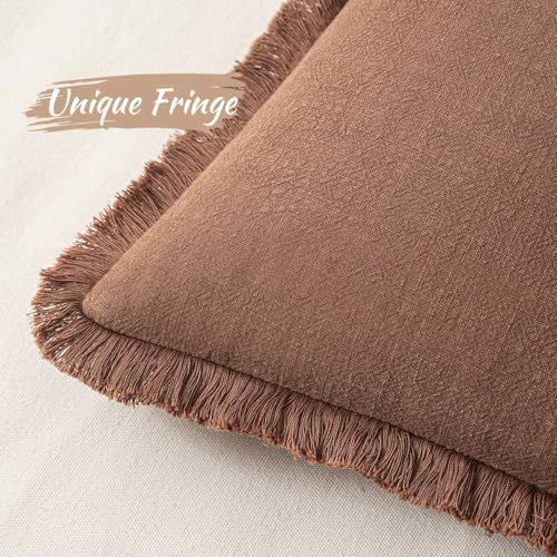 MIULEE Linen Fringe Decorative Fall Euro Throw Pillow Covers Brick 24x24 - Image 2