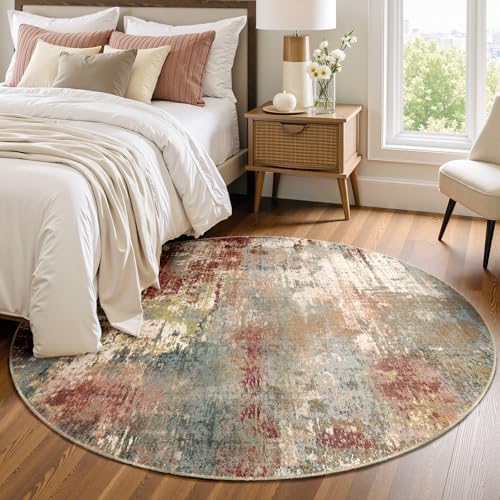 RELEANY Washable Round 4ft Area Rug for Living Room Rustic Brown - Image 2