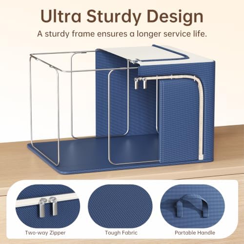 3 Openings Clothes Storage Bins with Metal Frame，100L (navy blue) - Image 5