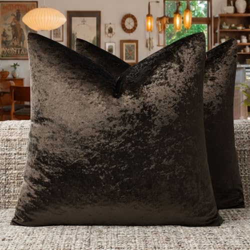 GIGIZAZA Crushed Brown Velvet Throw Pillow Covers 18x18 Pack of 2 by GIGIZAZAFocusingonhomedecoration