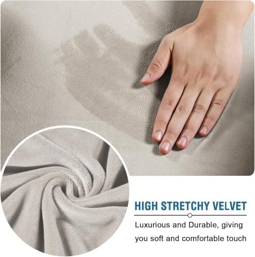 H.VERSAILTEX High Stretch Sofa Slipcover 4 Piece Cover Velvet Furniture Protector Form Fit Thick Velvet Extra Large Sofa Cover for 3 Cushion Couch Width Up to 97 Inch (Large Sofa, Oatmeal) - Image 5