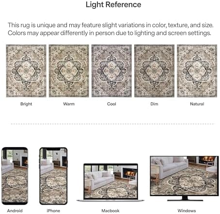 ReaLife Rugs Machine Washable Area Rug - Living Room Bedroom Bathroom Kitchen Entryway Office - Padded Low Pile Stain Resistant Premium - Boho Farmhouse Vintage - Joy - Brown Beige 7'6" x 9'6" - Image 6