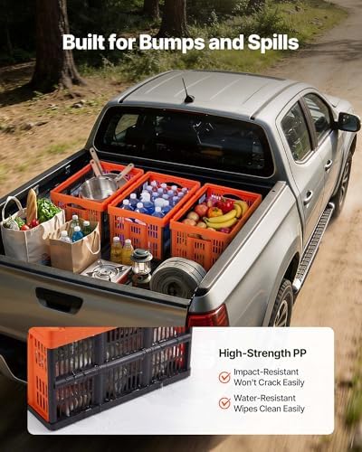 VEVOR Plastic Collapsible Storage Bins, 45L 6 Packs, Stackable Folding Storage Crates with Handles, Holds 33 lbs Per Bin, Foldable Heavy Duty Containers, Space-Saving Baskets, for Home Organizing - Image 6