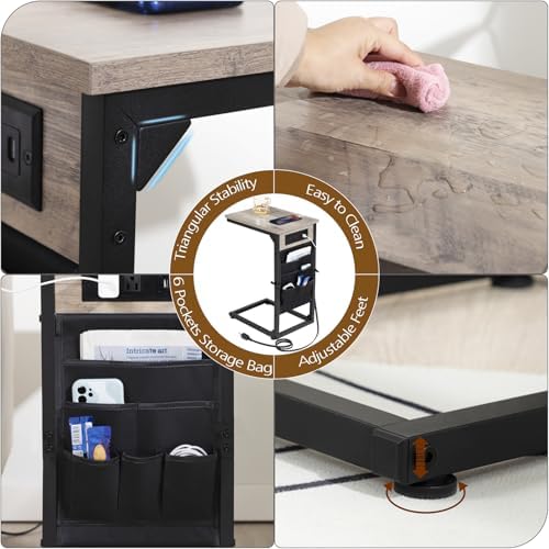 AMHANCIBLE C Shaped End Table with Charging Station, TV Trays, Set of 2 - Image 6