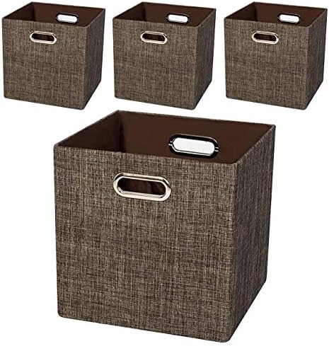 Posprica Storage Bins Cube Containers Boxes,Thick and Heavy Duty Fabric Drawers, 11×11 inch- Set of 4,Brown by Posprica