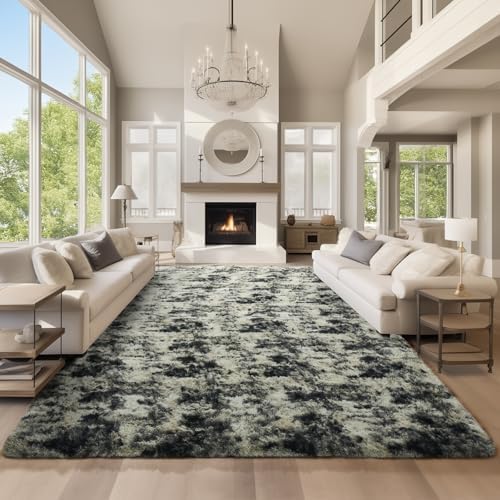 Ophanie 9x12 Black Gold and Grey Area Rugs for Living Room,Large Dark Black Gold Fluffy Shag Fuzzy Plush Soft Carpets,Floor Shaggy Rugs for Bedroom,Carpet for Boys Decor with Over 99 pcs Pile fibers by Ophanie
