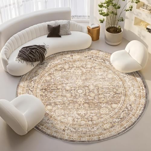 OPPODREAM Vintage Beige Area Rugs 8' Round, Washable Rug for Living Room by OPPODREAM