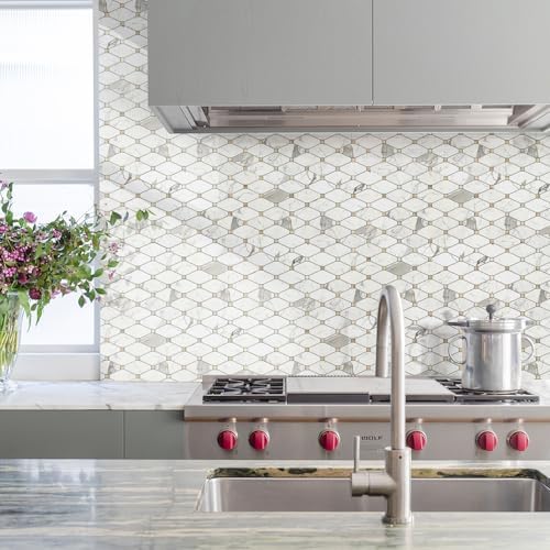 STICKGOO 10 Sheets Peel and Stick Backsplash, Polished Carrara White - Image 3