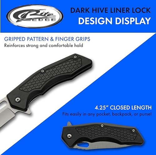 SZCO 7.5" Black ABS Handle Hive Pattern EDC Folding Pocketknife With Clip - Image 4