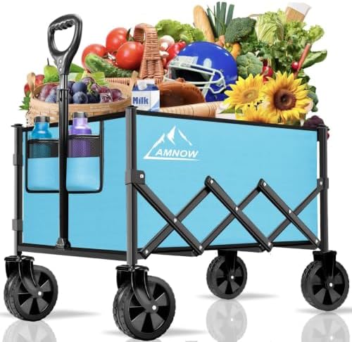 AMNOW 100L Collapsible Wagon Cart with All Terrain Wheels, 350LBS, Blue by AMNOW