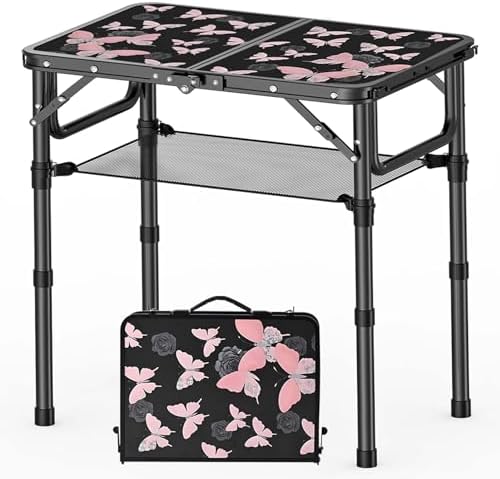 YihuiKo Small Camping Table, Vintage French Butterfly Pattern Folding Table by YihuiKo